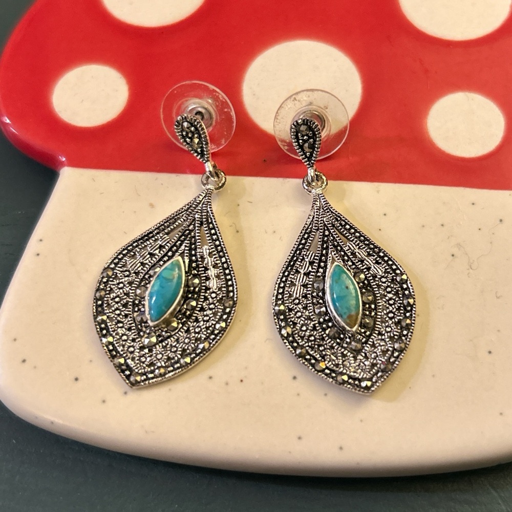 Elegant Silver and Turquoise Teardrop Earrings